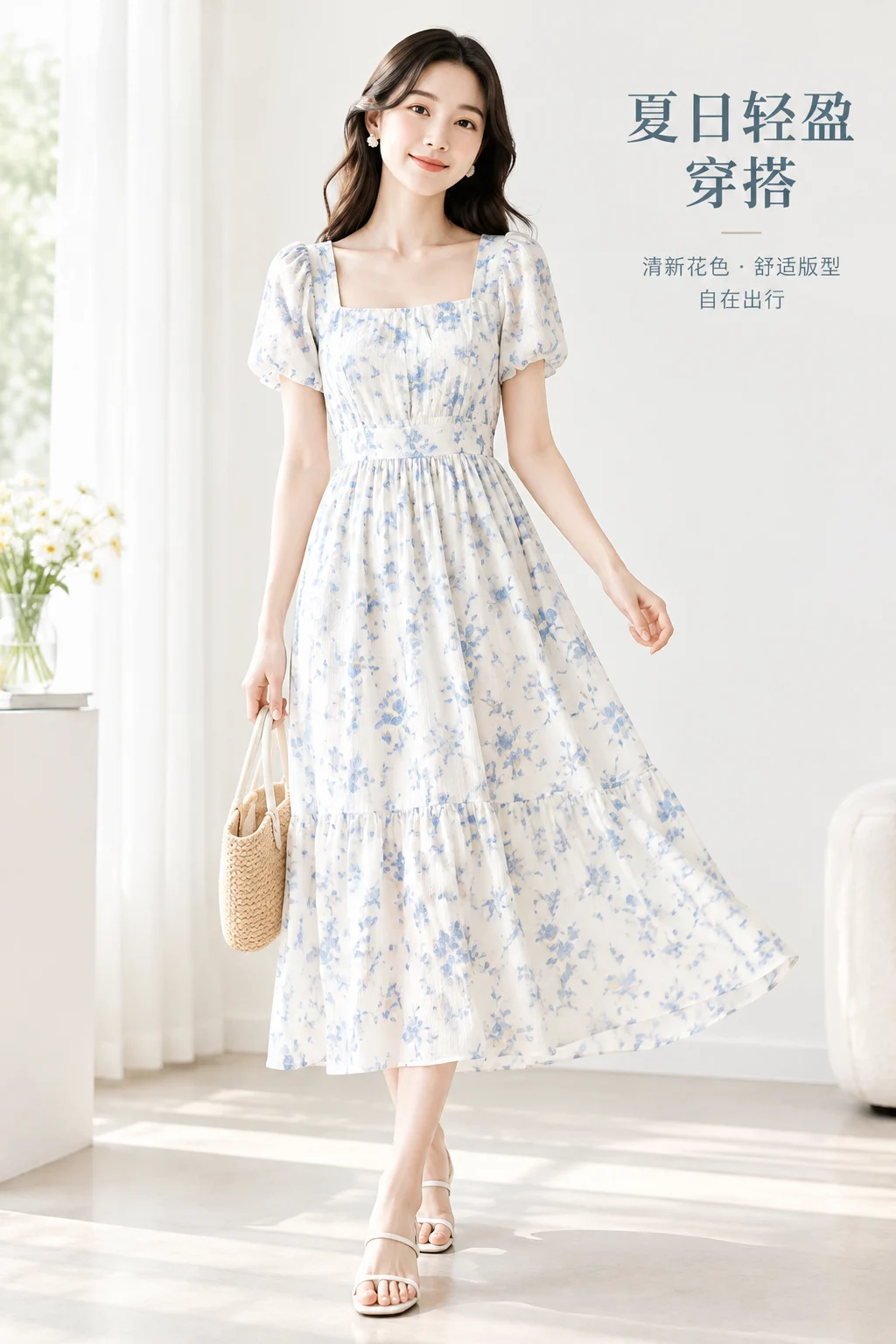 清新夏日女装连衣裙电商展示